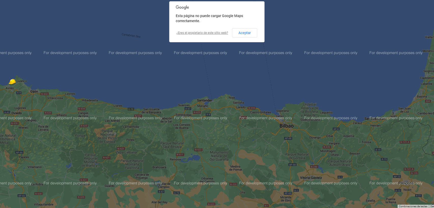 Esta página no puede cargar Google Maps correctamente