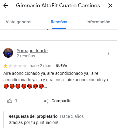 reseña graciosa google gimnasio
