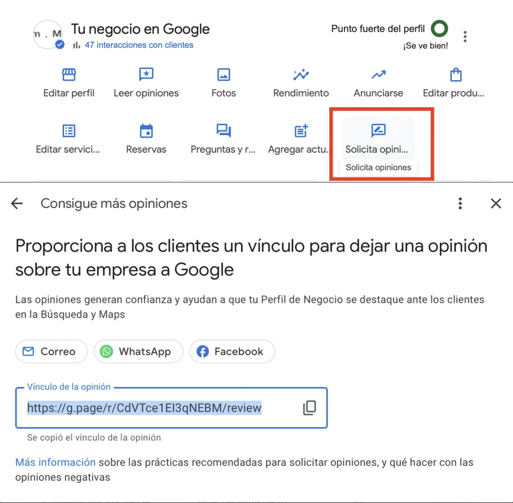 Pasos para encontrar tu enlace a reseñas de Google